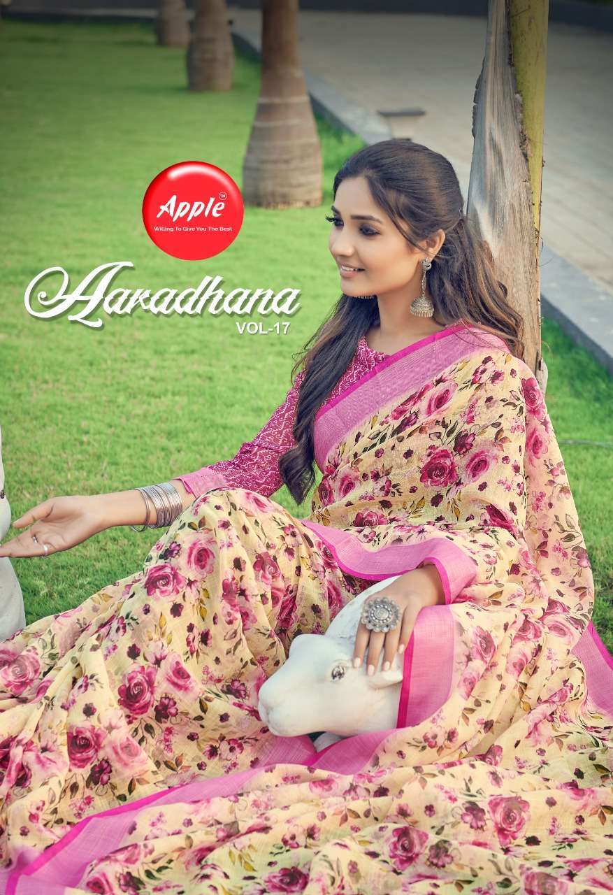 apple aaradhana vol 17 series 1701-1708 pure Linen silk digital print saree