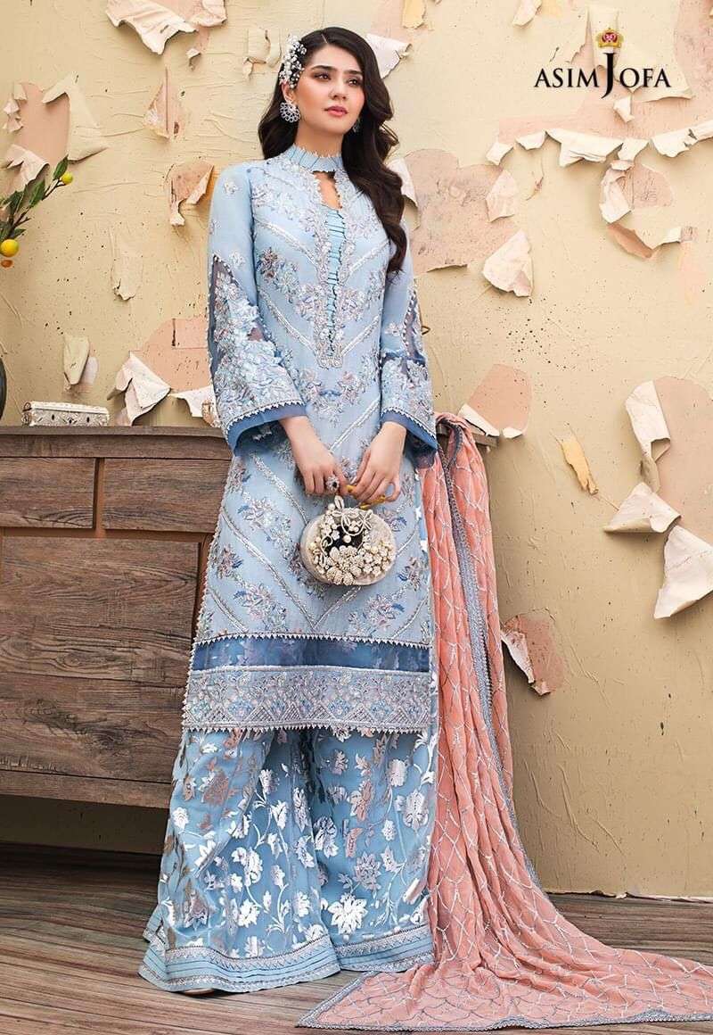 ASIM JOFA 56077 DESIGNER ORGANZA EMBROIDERED SUIT 