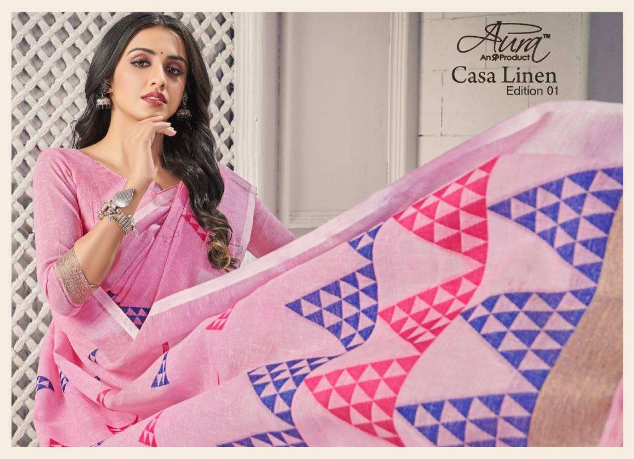 aura casa linen vol 1 series 20101-20108 Linen Butta saree