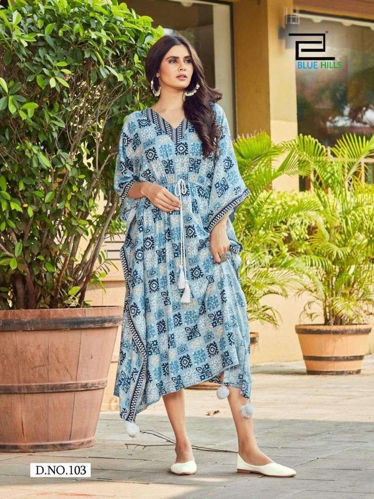 BLUE HILLS STYLE STATEMENT DESIGNER 14 KG RAYON PRINT KAFTAN 