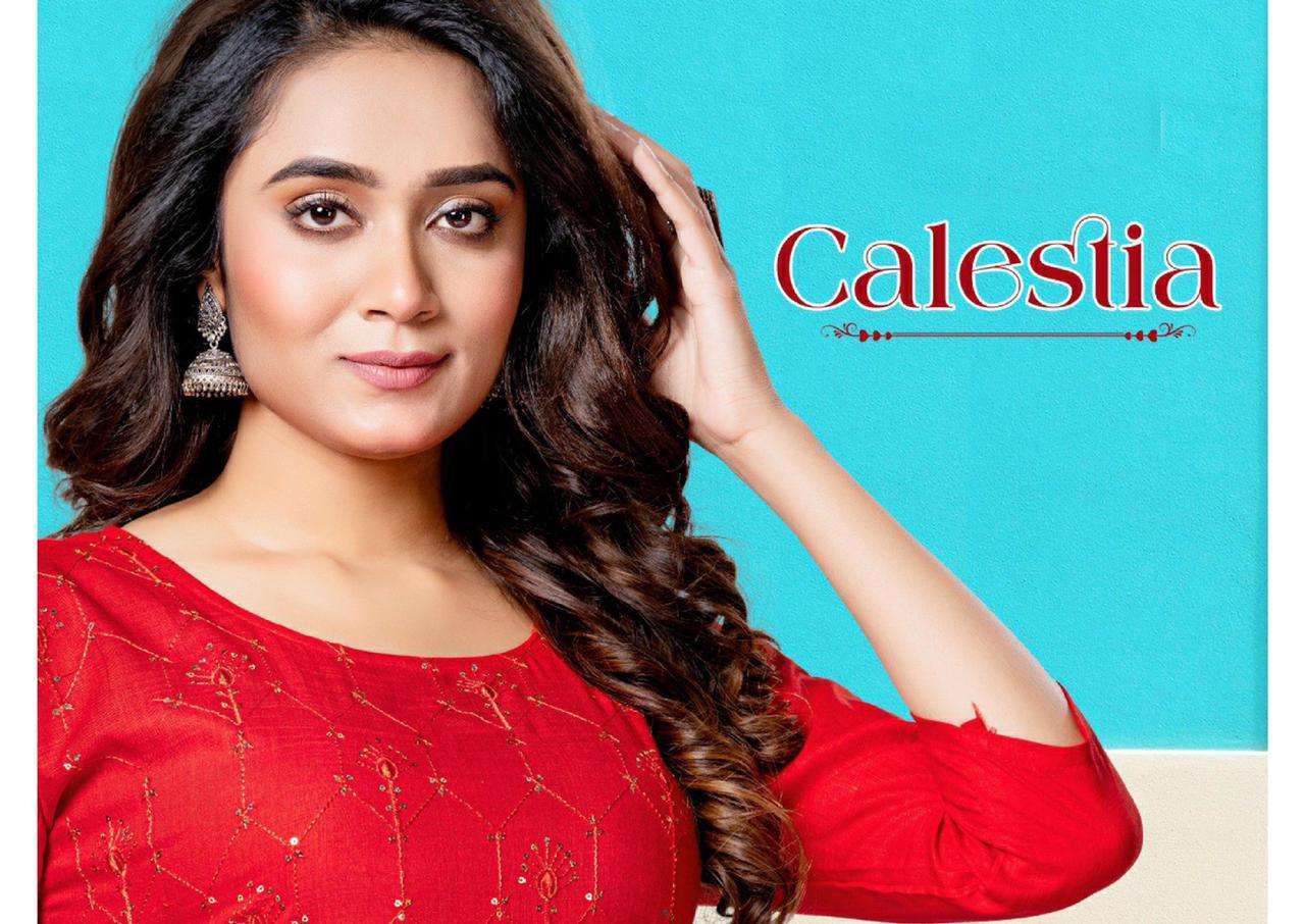 calestia series 101-106 heavy rayon slub kurti 