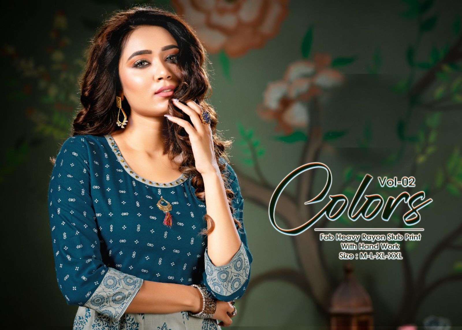 colors vol-2 series 201-206 heavy rayon slub with handwork kurti 