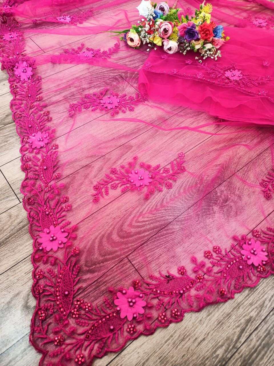 df 4002 soft net with fancy work sarees wholesaler