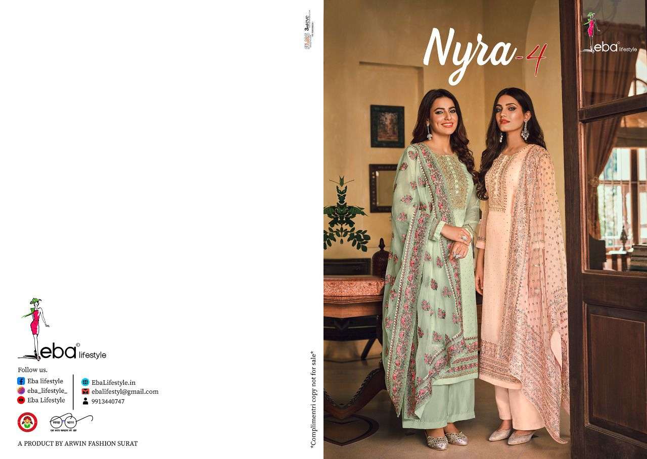 EBA LIFESTYLE NYRA VOL-4 DESIGNER PURE VISCOSE ORGANZA SUIT 