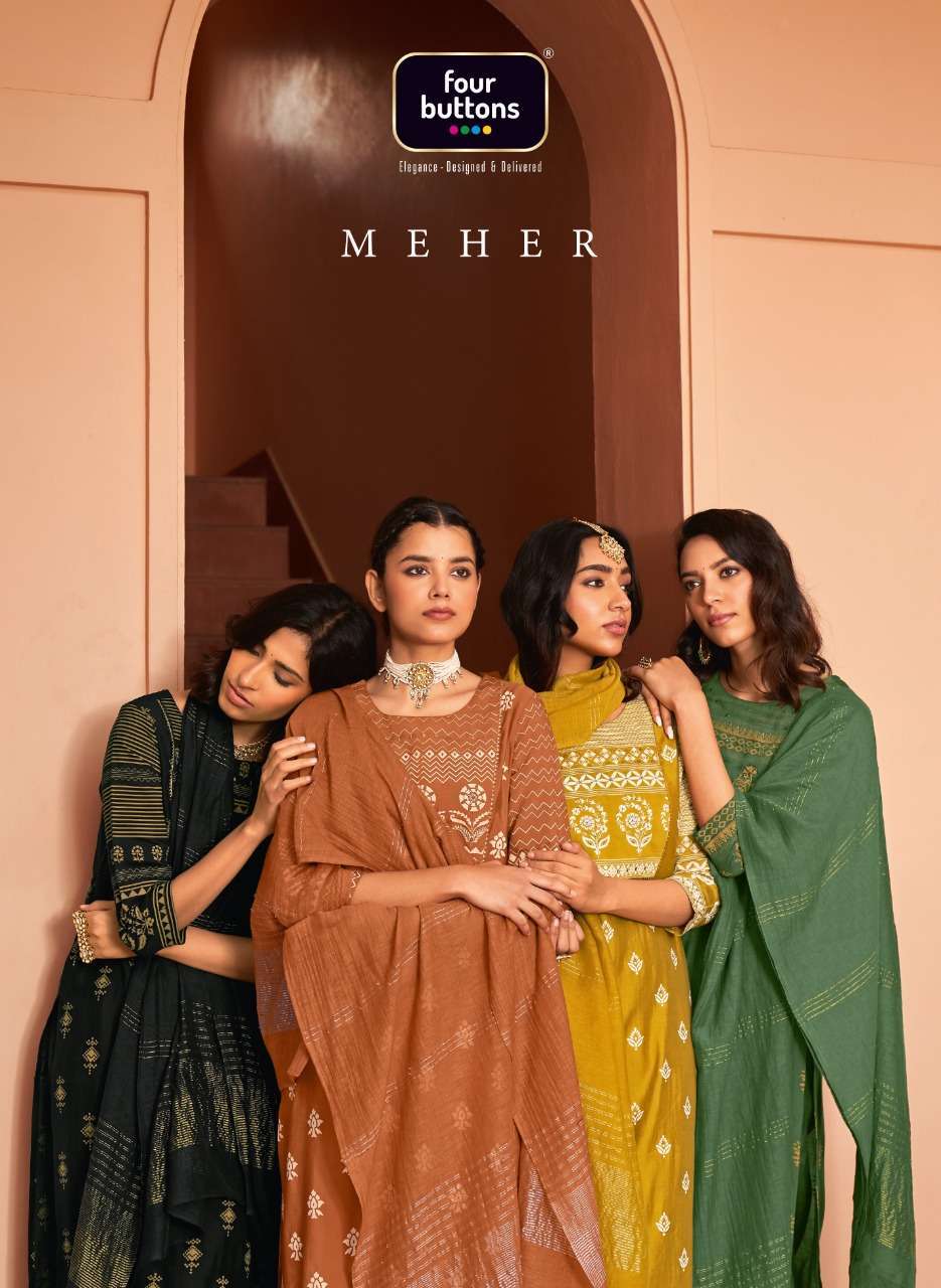 four buttons meher series 1791-1796 pure viscose silk readymade suit 