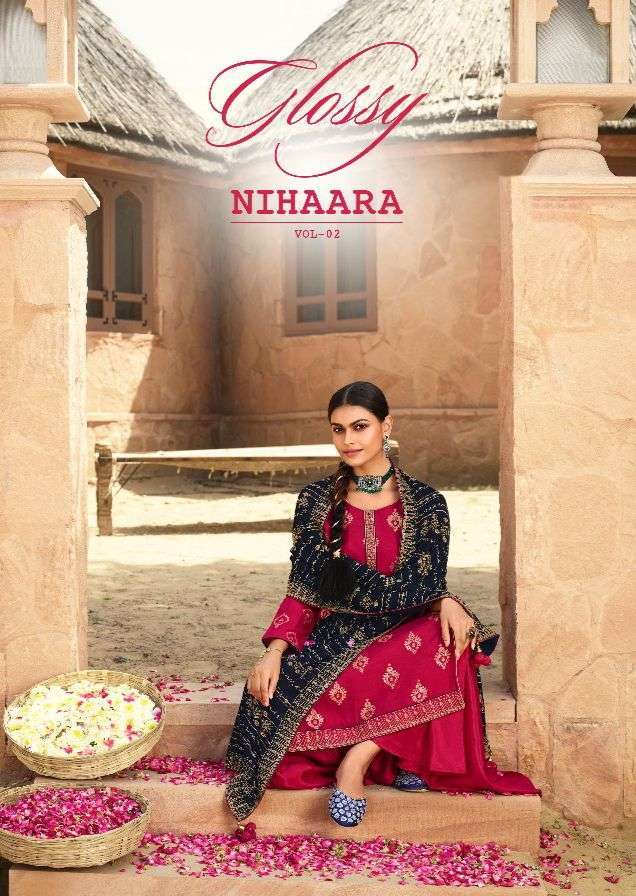 glossy nihaara vol 2 series 1224-1229 viscose dola jacquard suit 