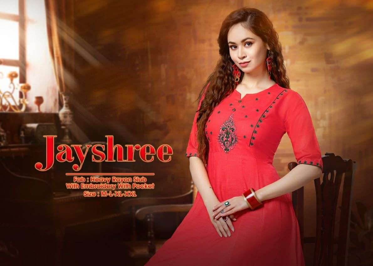 jayshree series 101-108 heavy rayon slub with side pocket kurti 