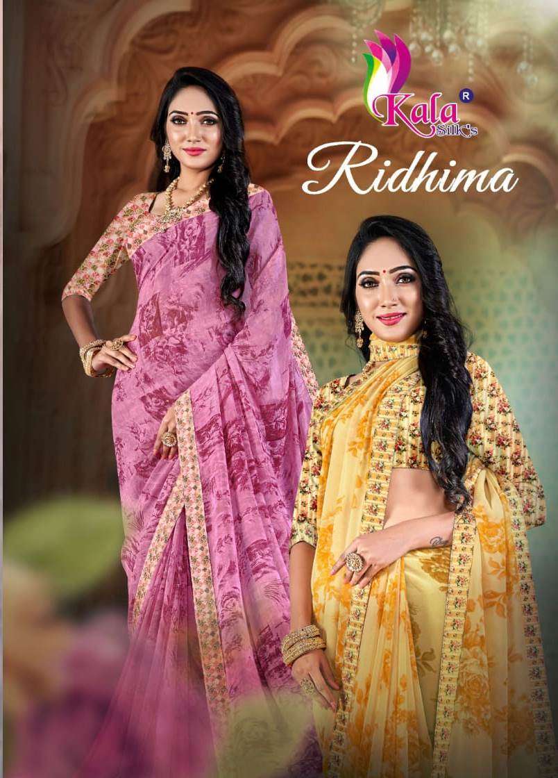 Kala silk ridhima series 5001-5008 Weightless saree with digital lace 