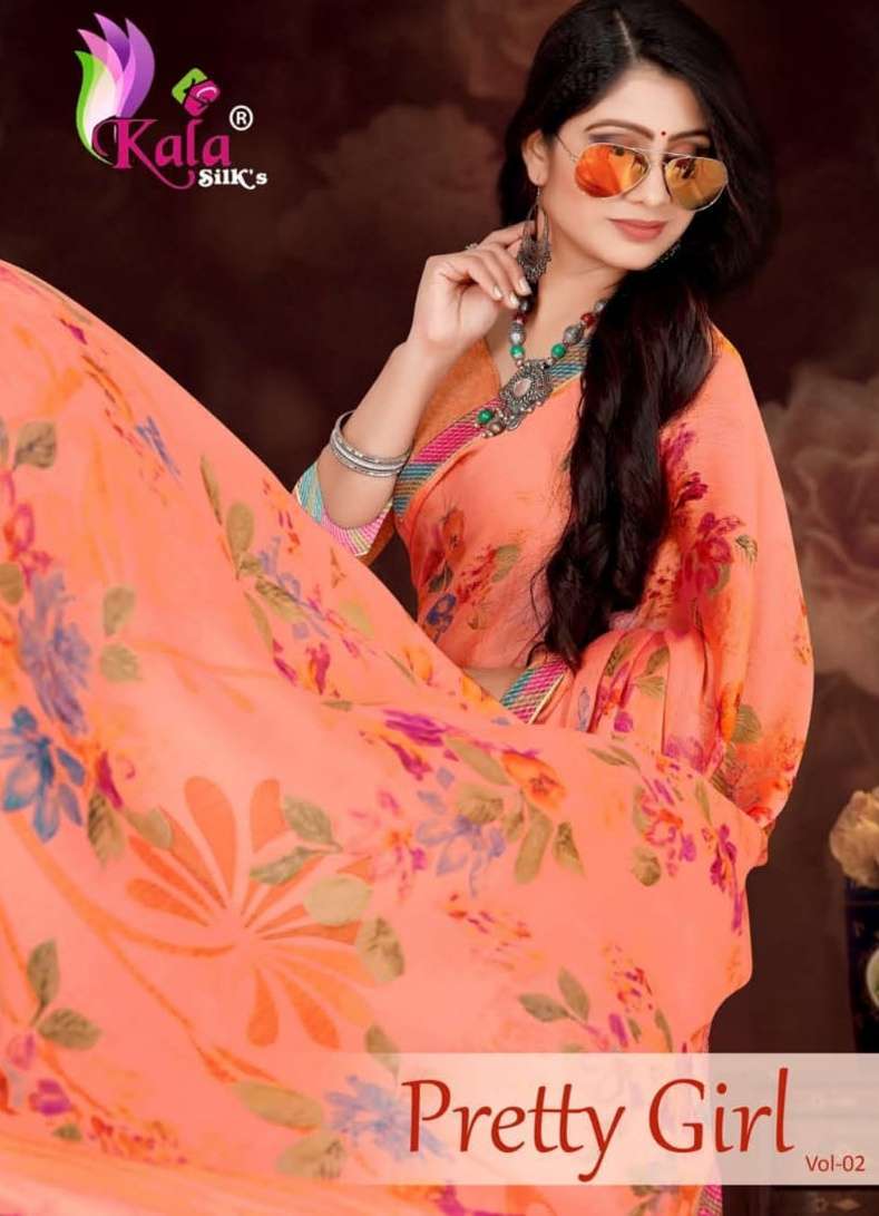 kala silks pretty girl series 1001-1008 moss chiffon saree