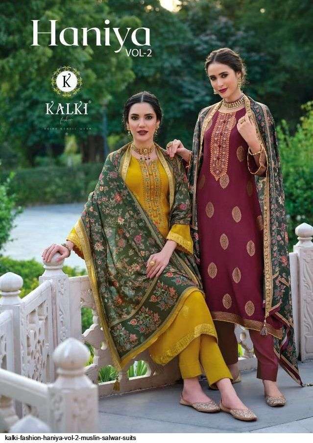 kalki trendz haniya vol 2 series 92001-92006 pure muslin dola jacquard suit
