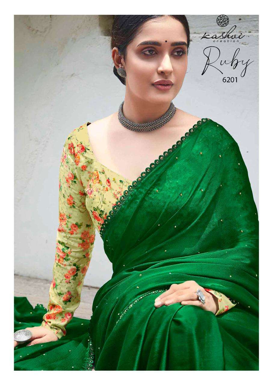 KASHVI RUBY DESIGNER MOSS CHIFFON SAREE 