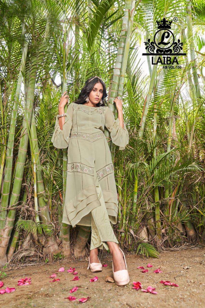 laiba am vol 100 pure georgette pakistani fancy kurti with pant pair