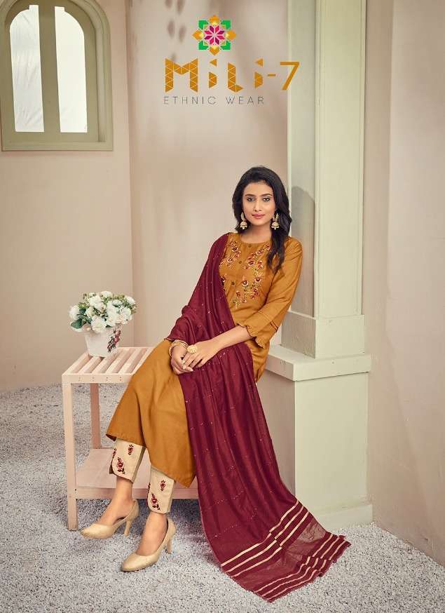 m i textile mili vol 7 series 7001-7006 premium silk readymade suit 