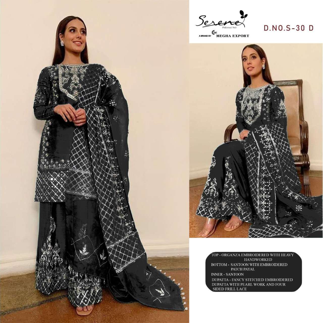 megha exports razia series S-30 organza embroidered suit 