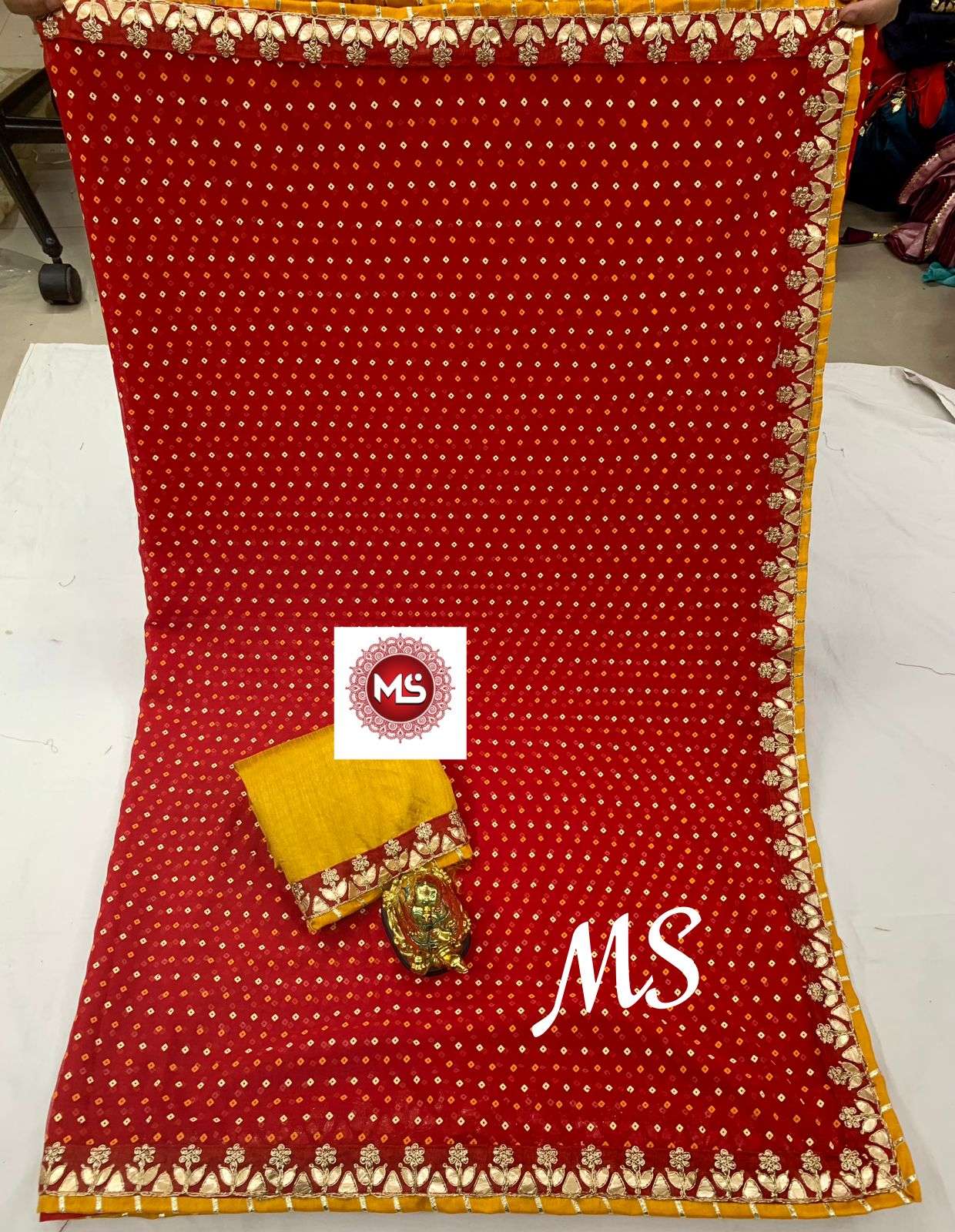 MS BRAND RED DESIGNER GEORGETTE BANDHANI SAREE 