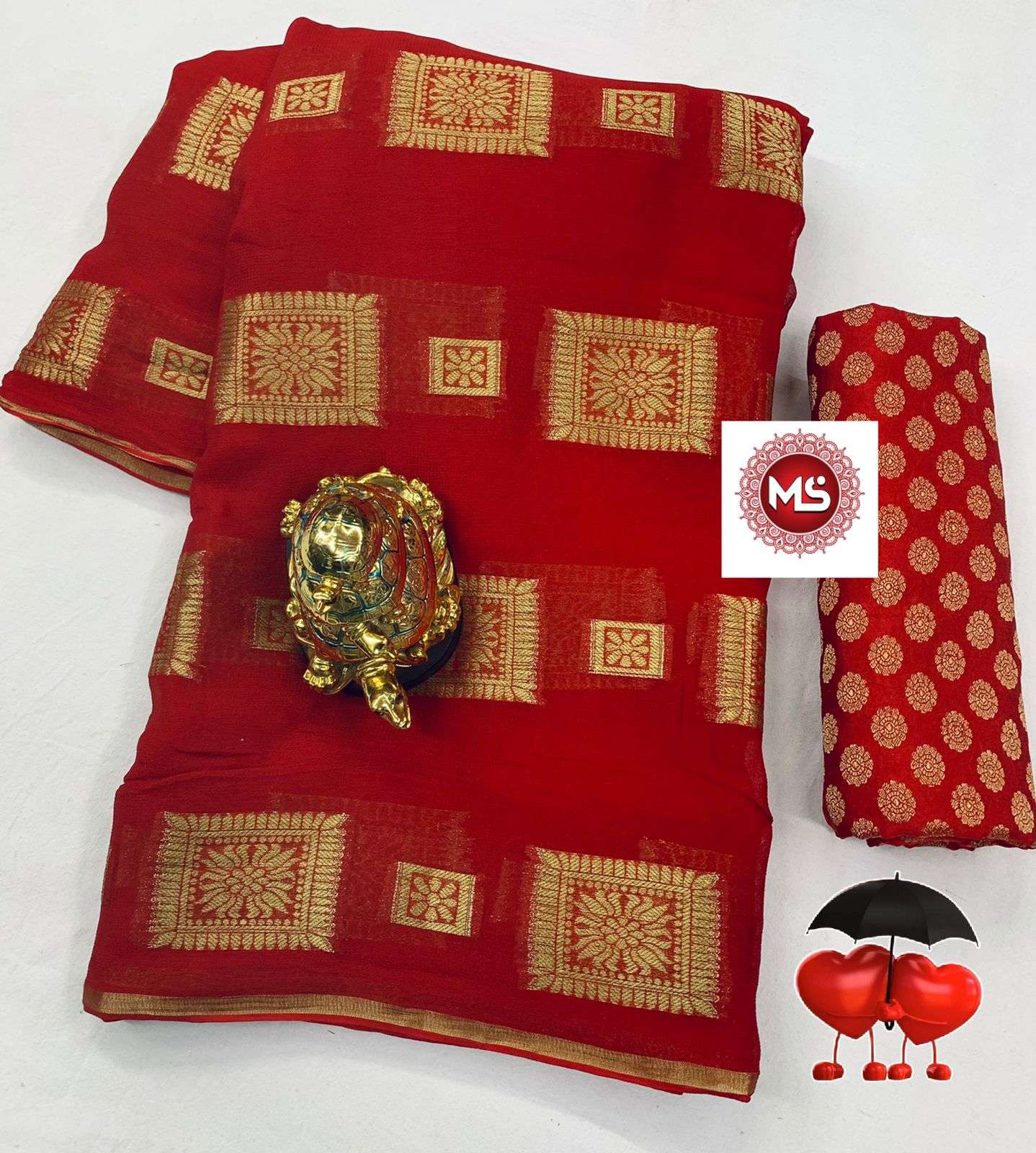 MS BRAND SUPER HIT RED DESIGNER PURE VISCOSE GEORGETTE SAREE 