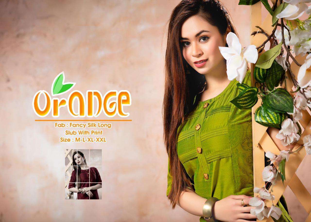 orange series 101-108 heavy silk long slub kurti 