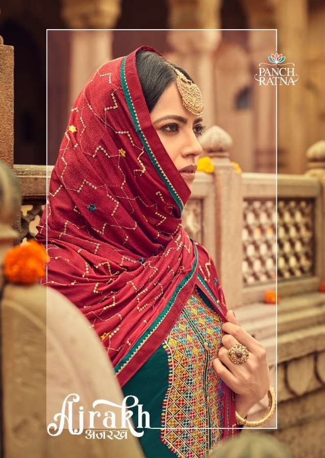 panch ratna ajrakh series 11631-11635 jam silk work suit 