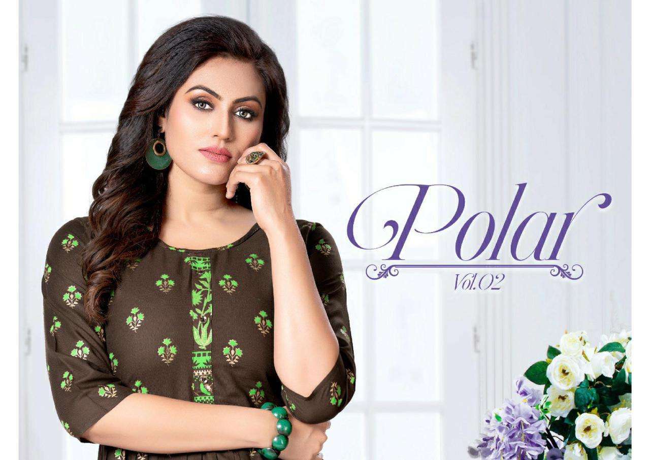 polar vol-02 series 201-208 heavy rayon 14 kg print kurti 