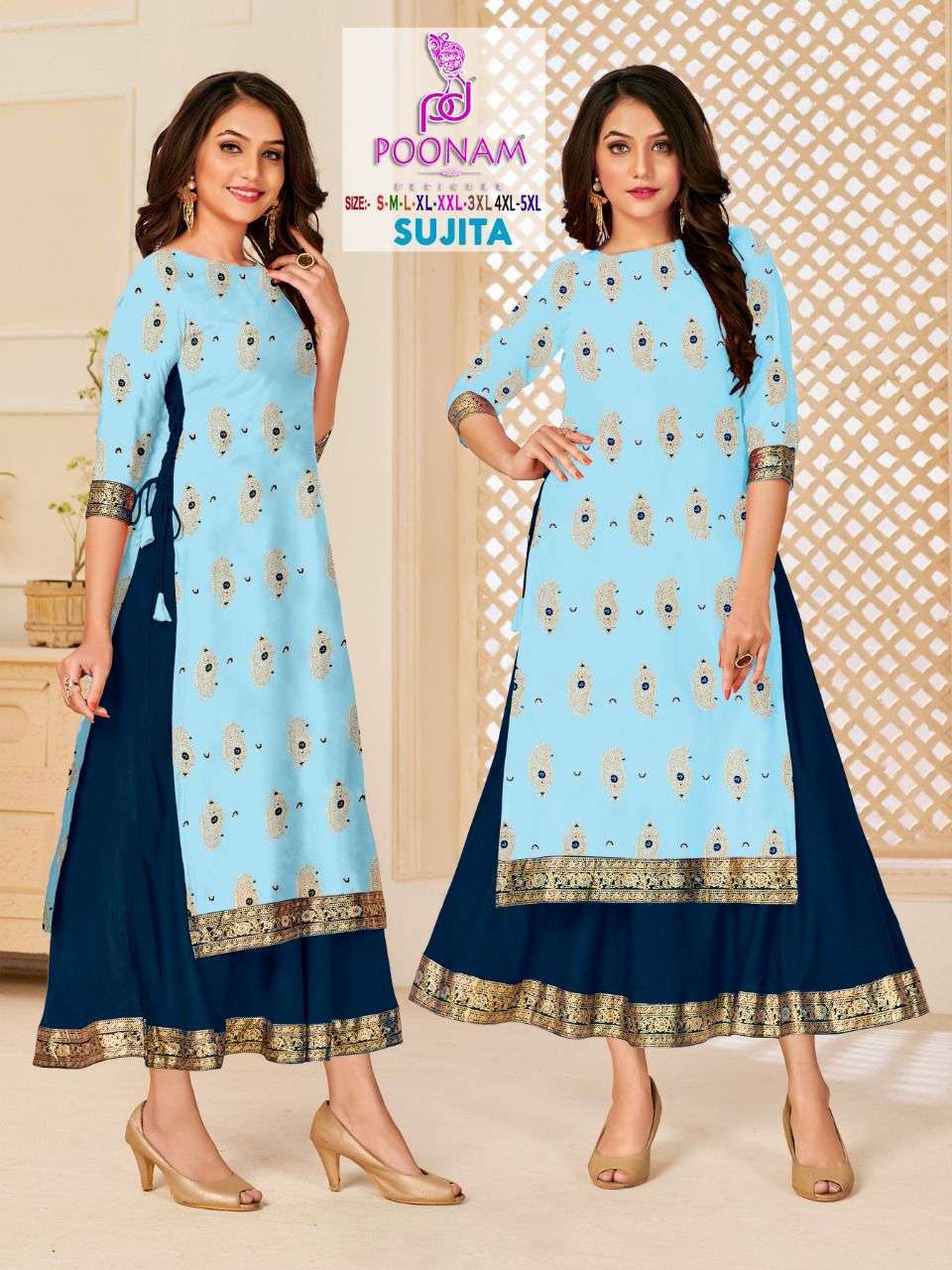 poonam sujita series 1001-1008 Pure Rayon Foil print kurti with gown style