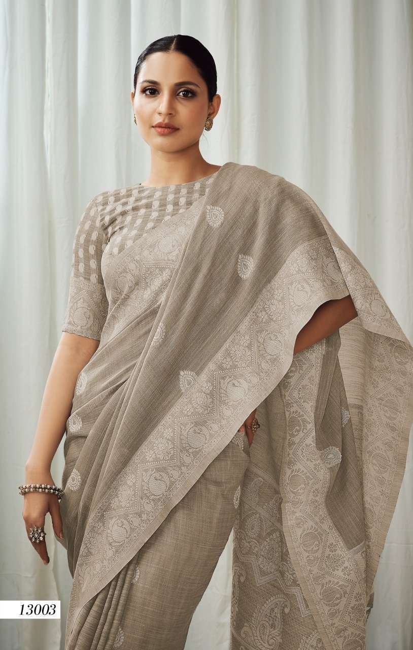 rajpath fabric anigma series 130001-13006 soft linen with lucknowi saree 