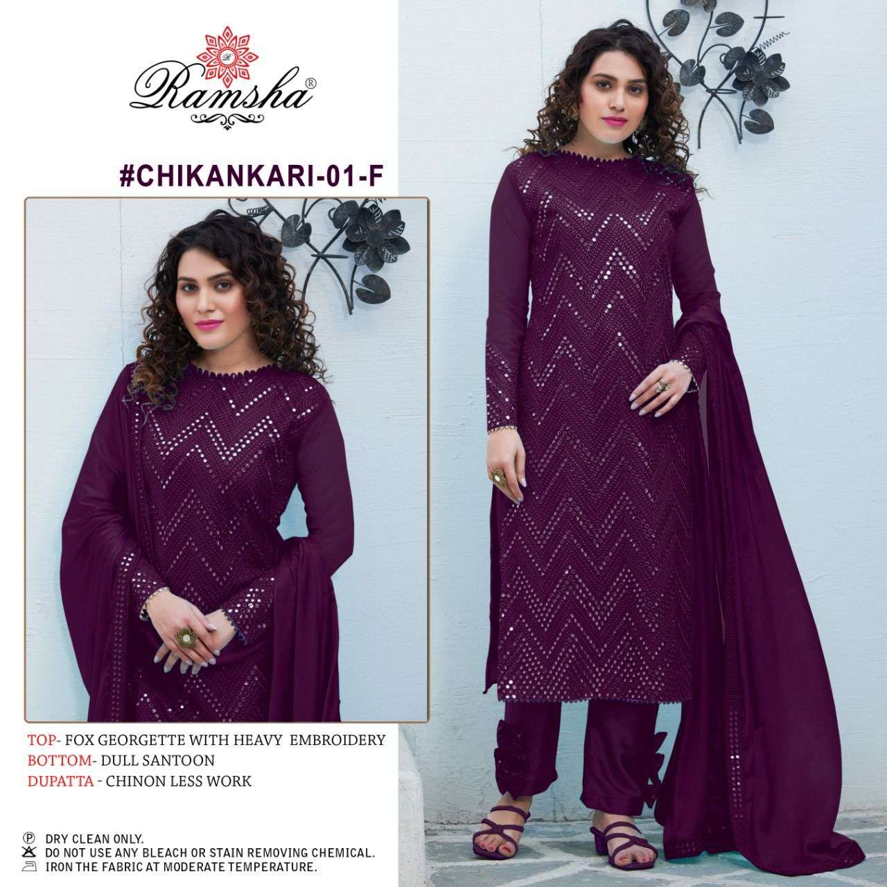 RAMSHA CHIKANKARI 01 DARK NX DESIGNER GEORGETTE SUIT 