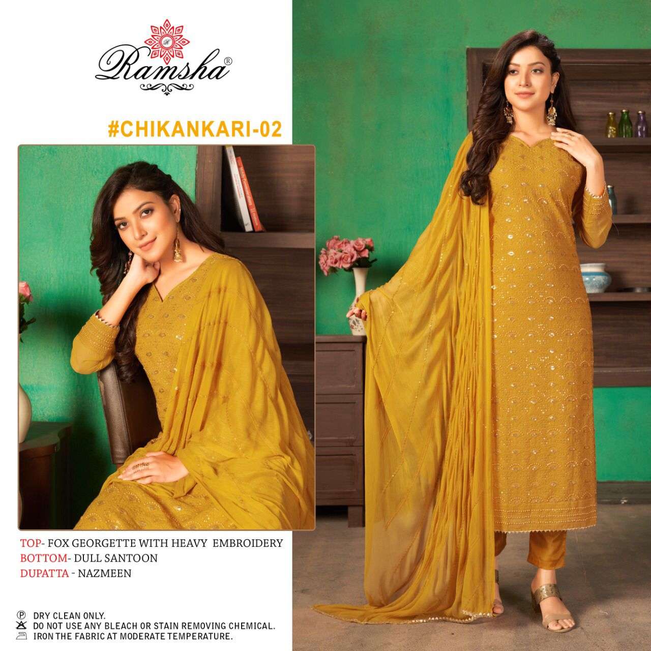 RAMSHA CHIKANKARI-02 DESIGNER GEORGETTE SUIT 