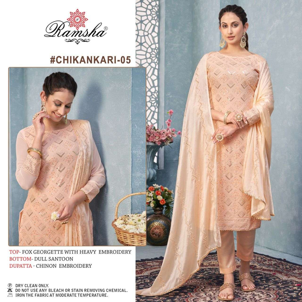 RAMSHA CHIKANKARI 05-06 DESIGNER GEORGETTE SUIT 