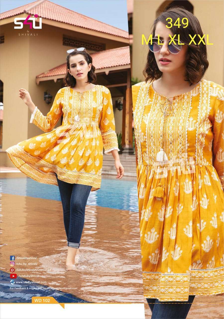 s4u 349 design combo set of yellow color fancy top