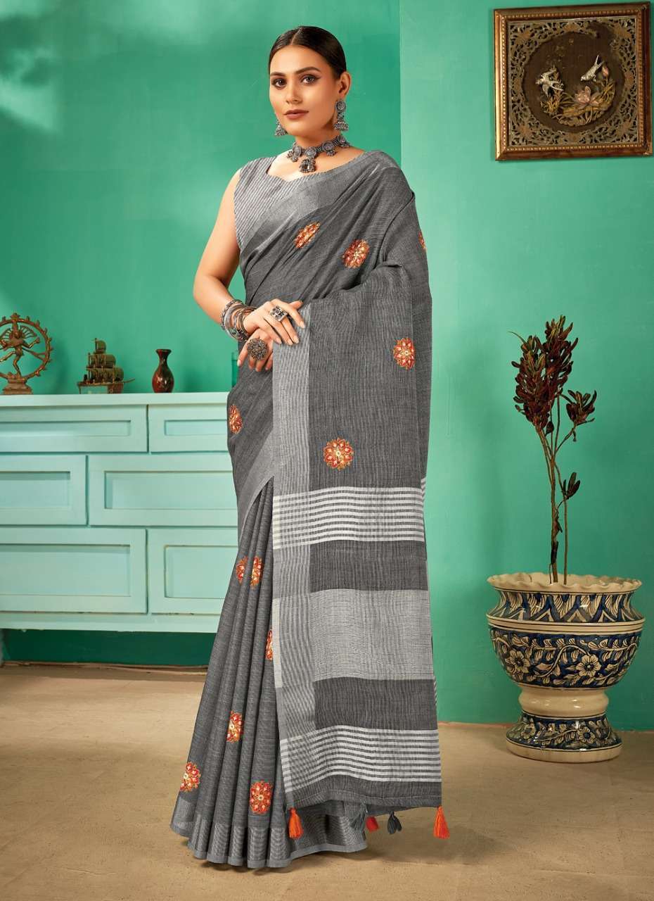 sangam prints paro series 1345-1350 linen saree