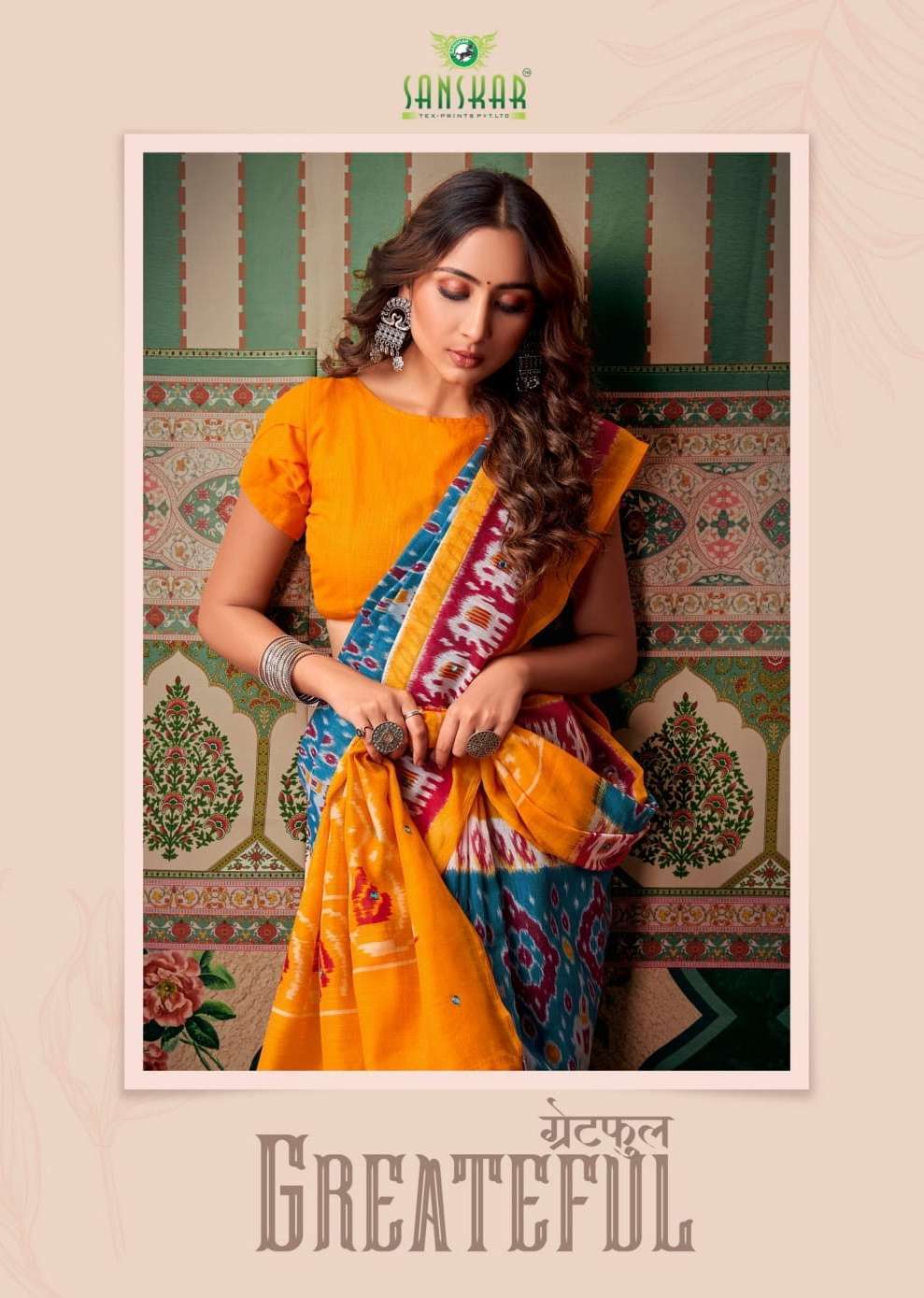 sanskar tex prints grateful series 84001-84008 fancy cotton saree