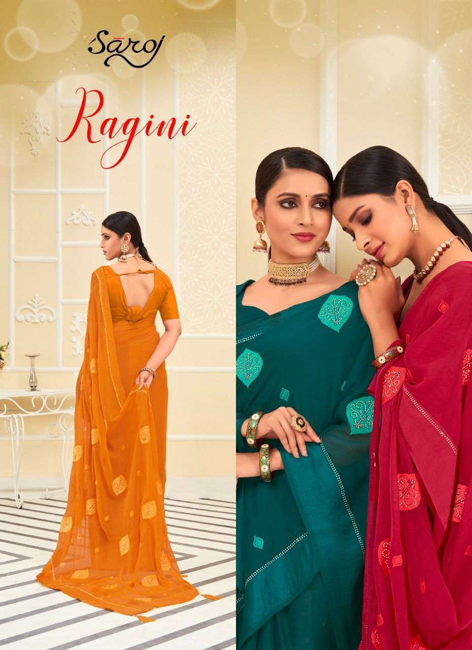 saroj ragini series 253001-253006 Chiffon Satin Patta multi work saree