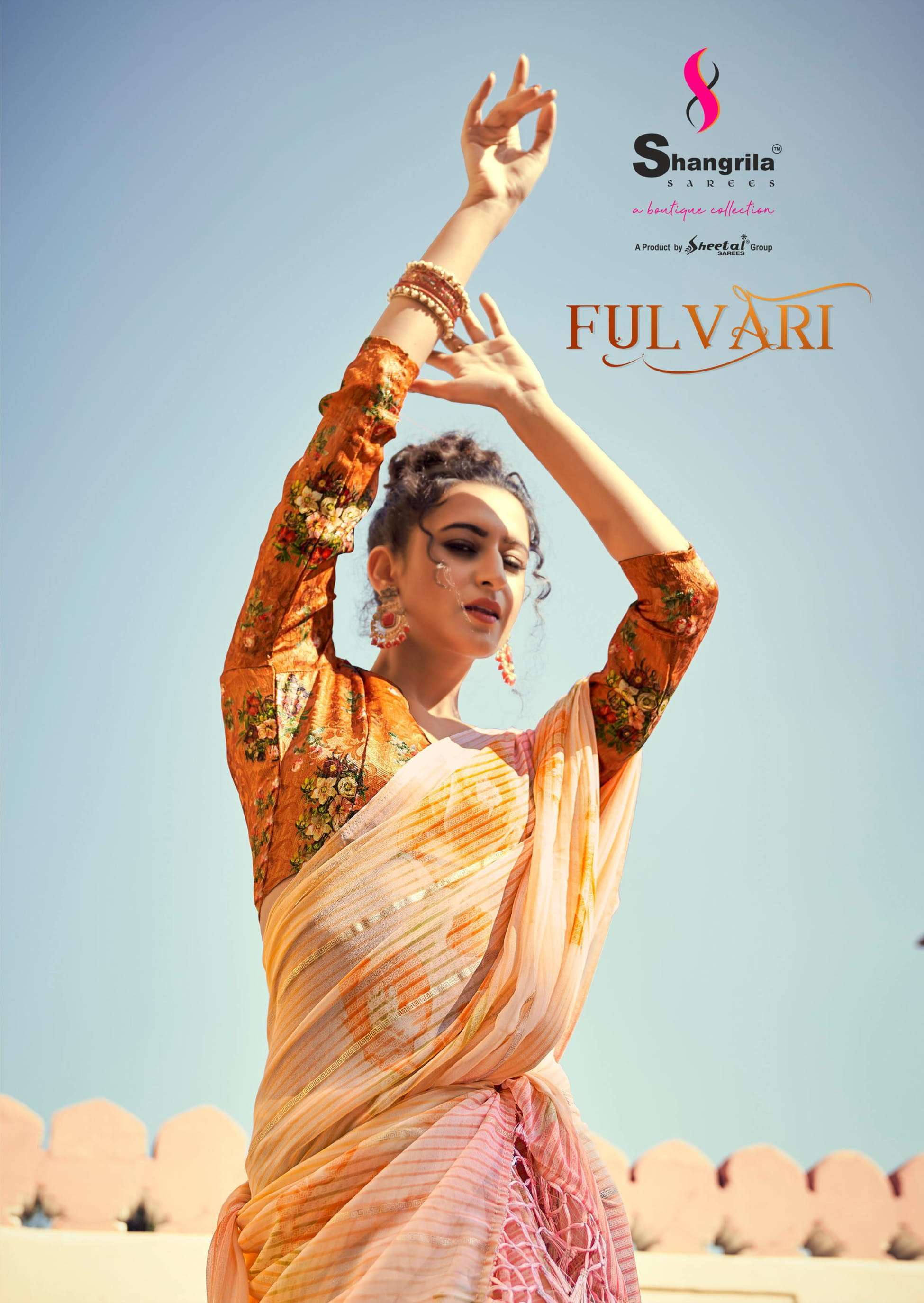 shangrila fulvari series pure Georgette saree with gold prints