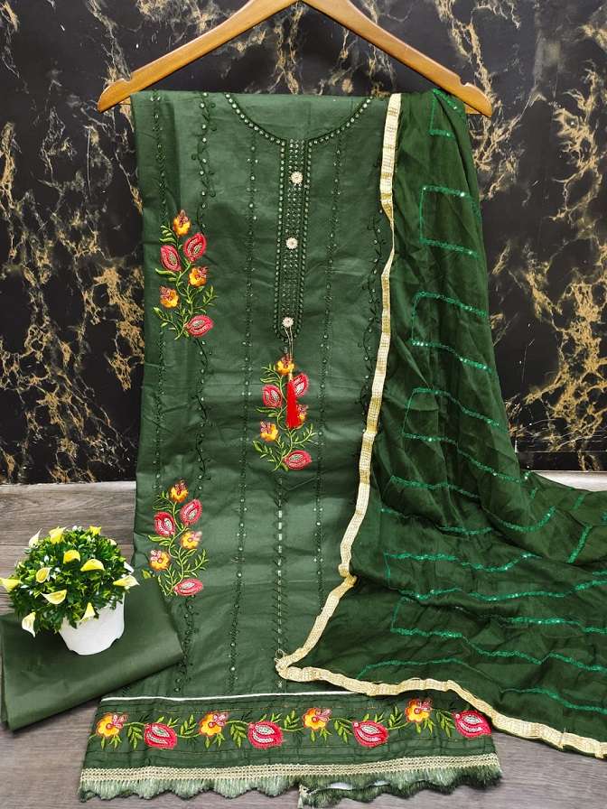 SMS Kasturi pure cotton embroidery suit 