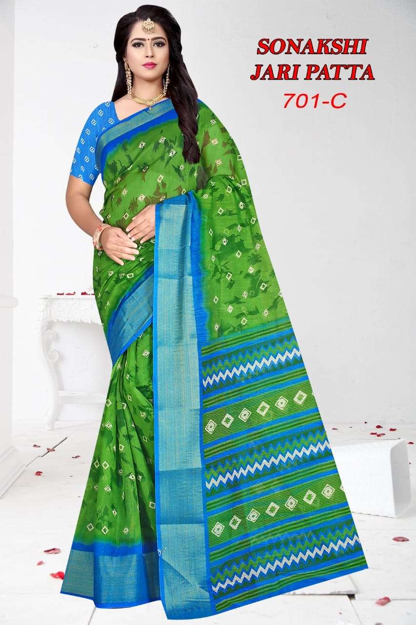 Sonakshi Jari Patta D.no 701 Cotton Printed saree With Jari Patta