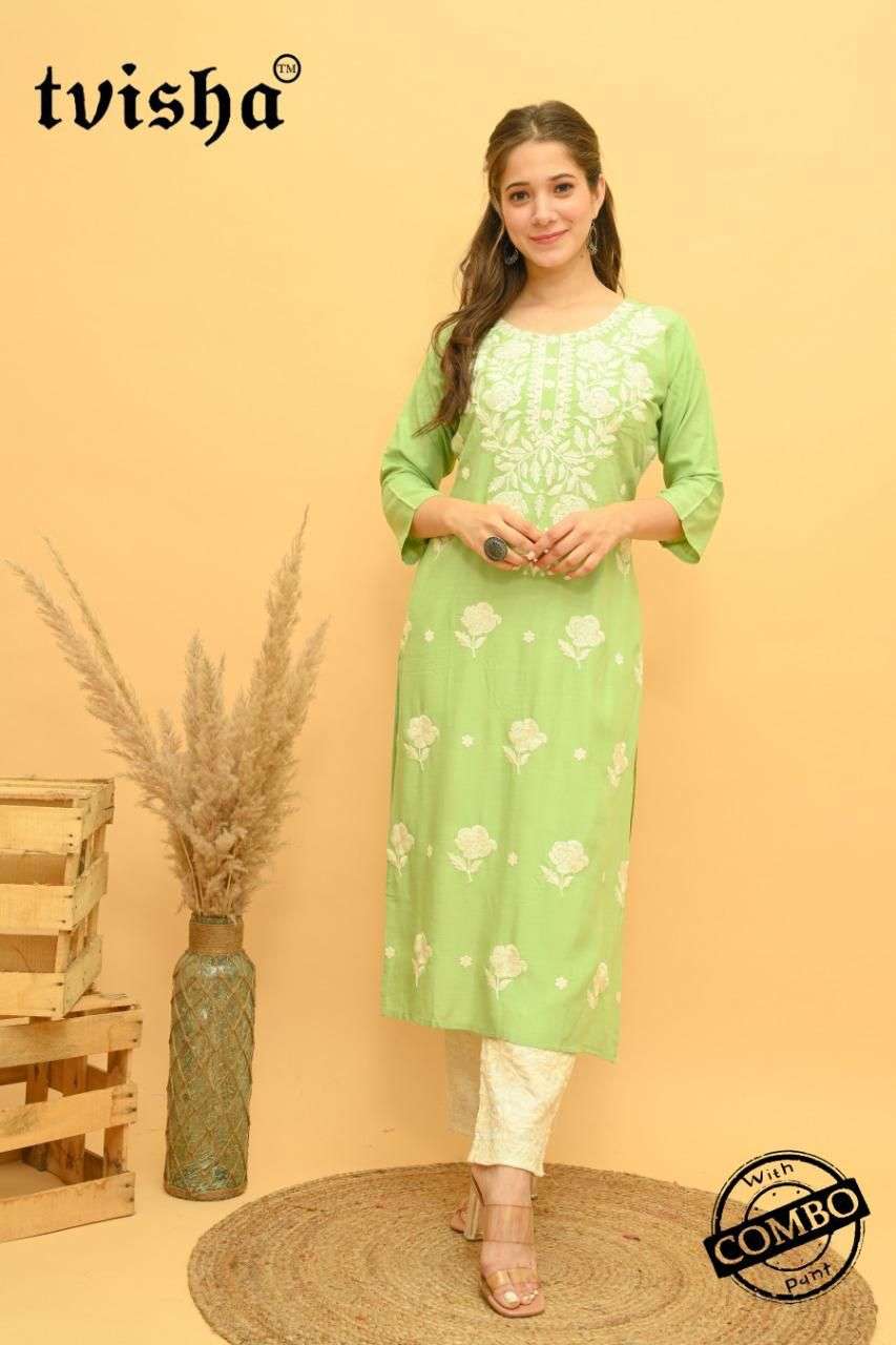 TVISHA ROZ DESIGNER 14 KG RAYON SLUB KURTIS 