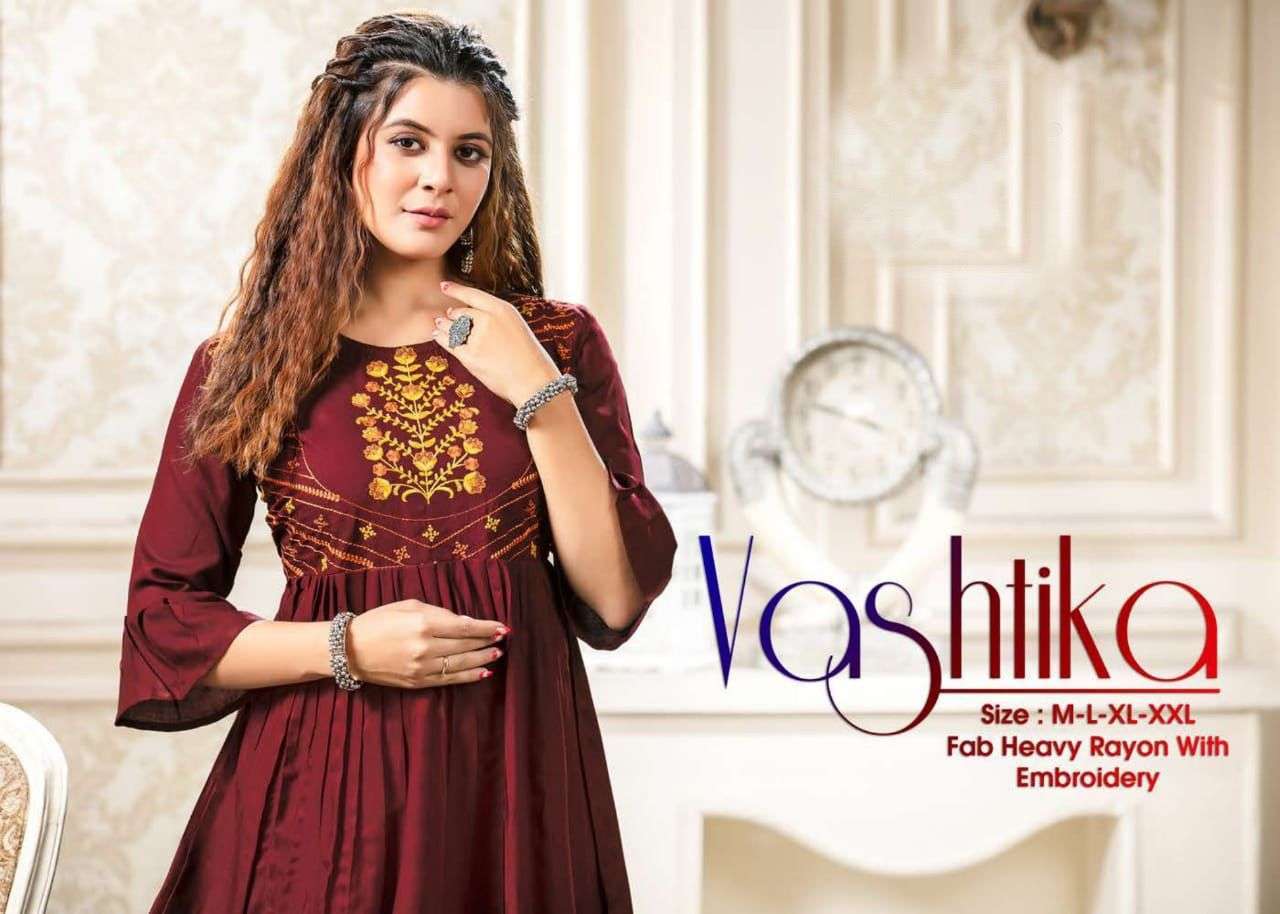 vashtika series 101-108 heavy rayon with embroidery kurti 