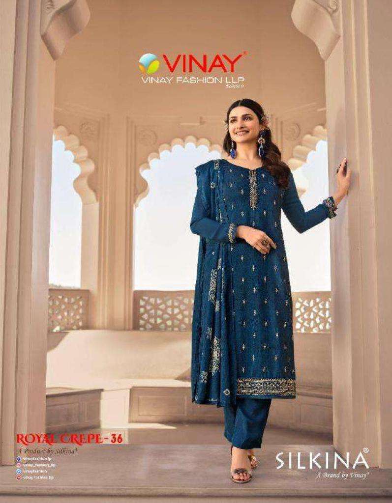 vinay fashion silkina royal crepe 36 series 16621-16628 royal crape suit 