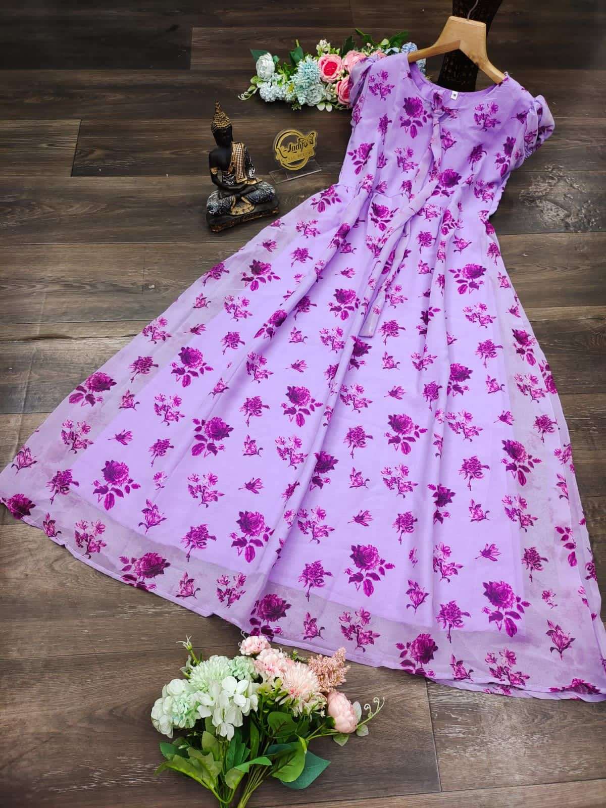 X-LADY PINK DESIGNER FAUX GEORGETTE MAXY GOWN 
