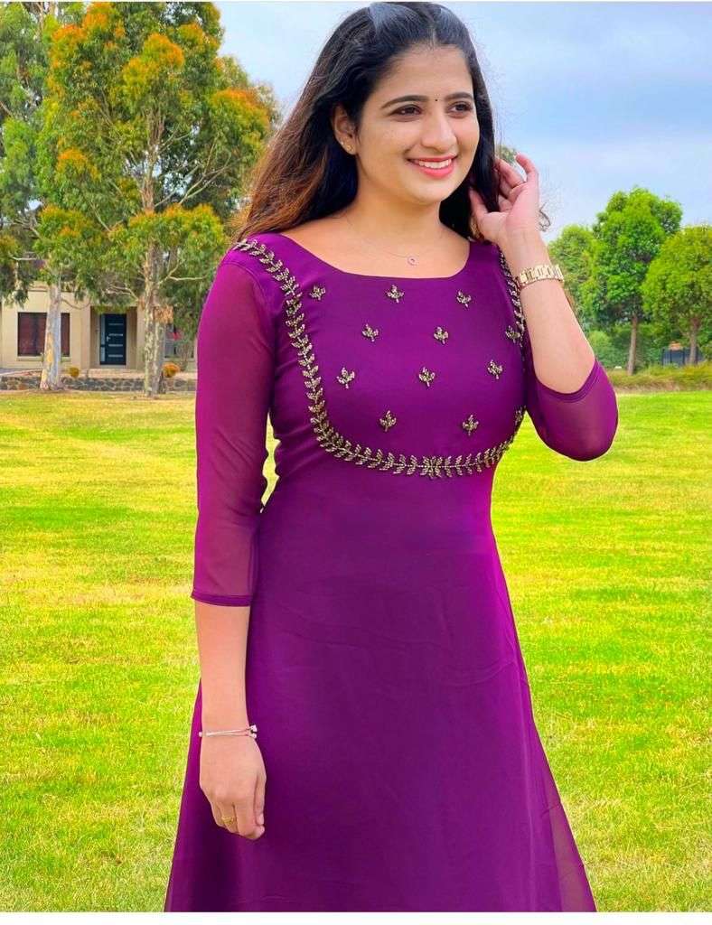 X-LADY PLUCK DESIGNER GEORGETTE KURTI WITH FULL FLAIR 