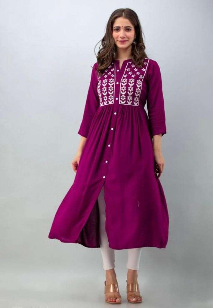 X-LADY PURPLE DESIGNER RAYON KURTI 