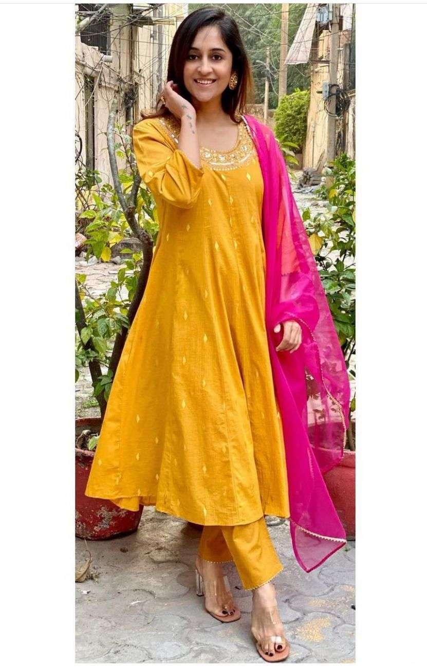 X-LADY SUN DESIGNER COTTON ANARKALI GOWN WITH DUPATTA 