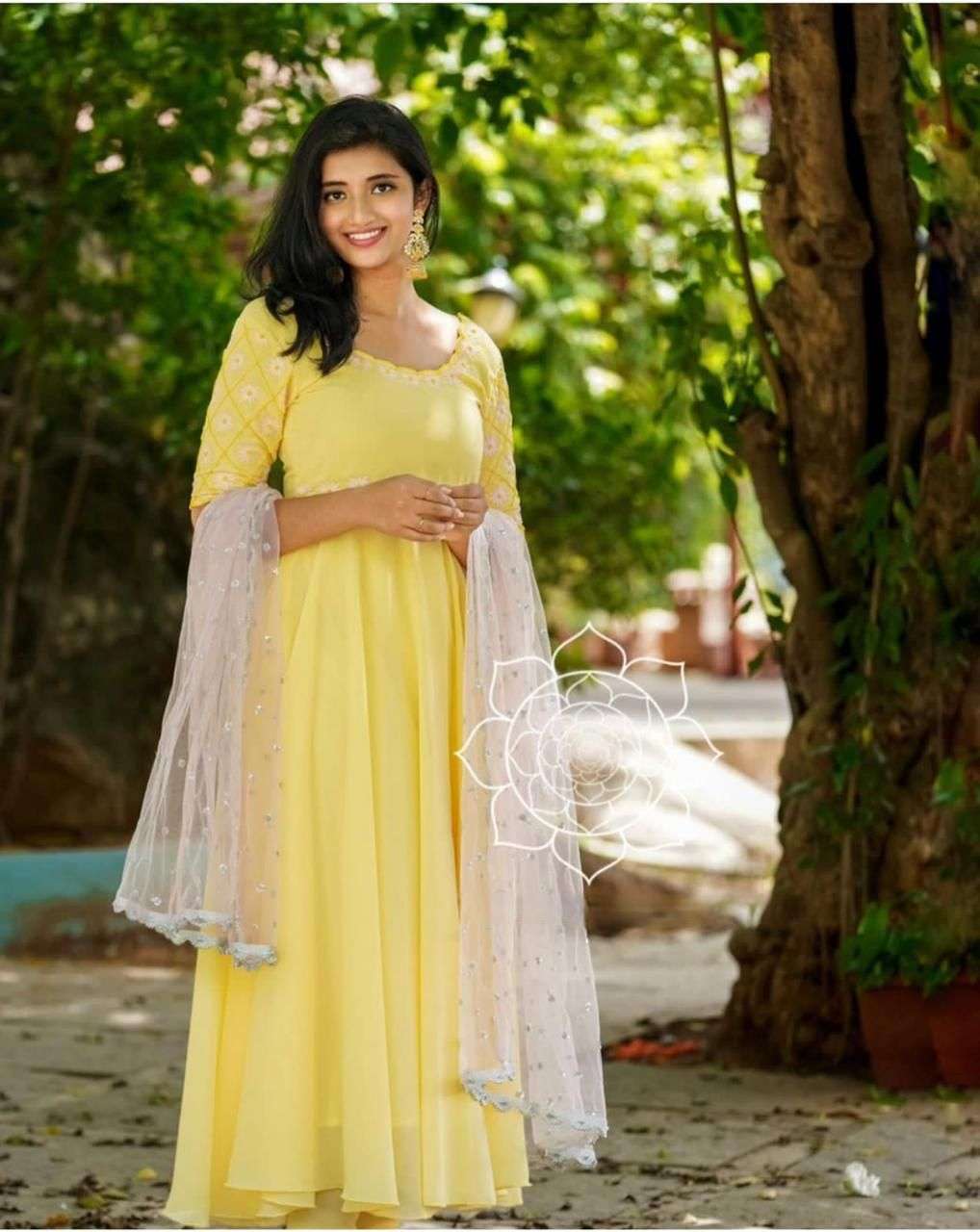 X-LADY YELLOW DESIGNER GEORGETTE KURTI WITH DUPATTA 