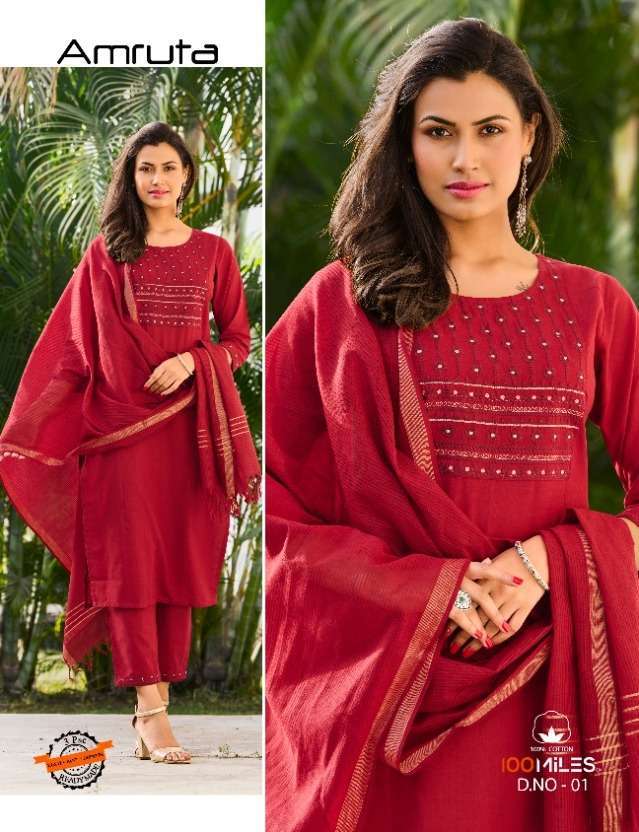 100 miles amruta series 01-04  Premium handloom cotton readymade suit 