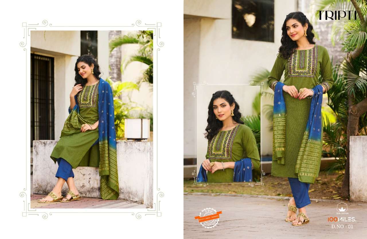 100 miles tripti series 01-04 pure cotton readymade suit 