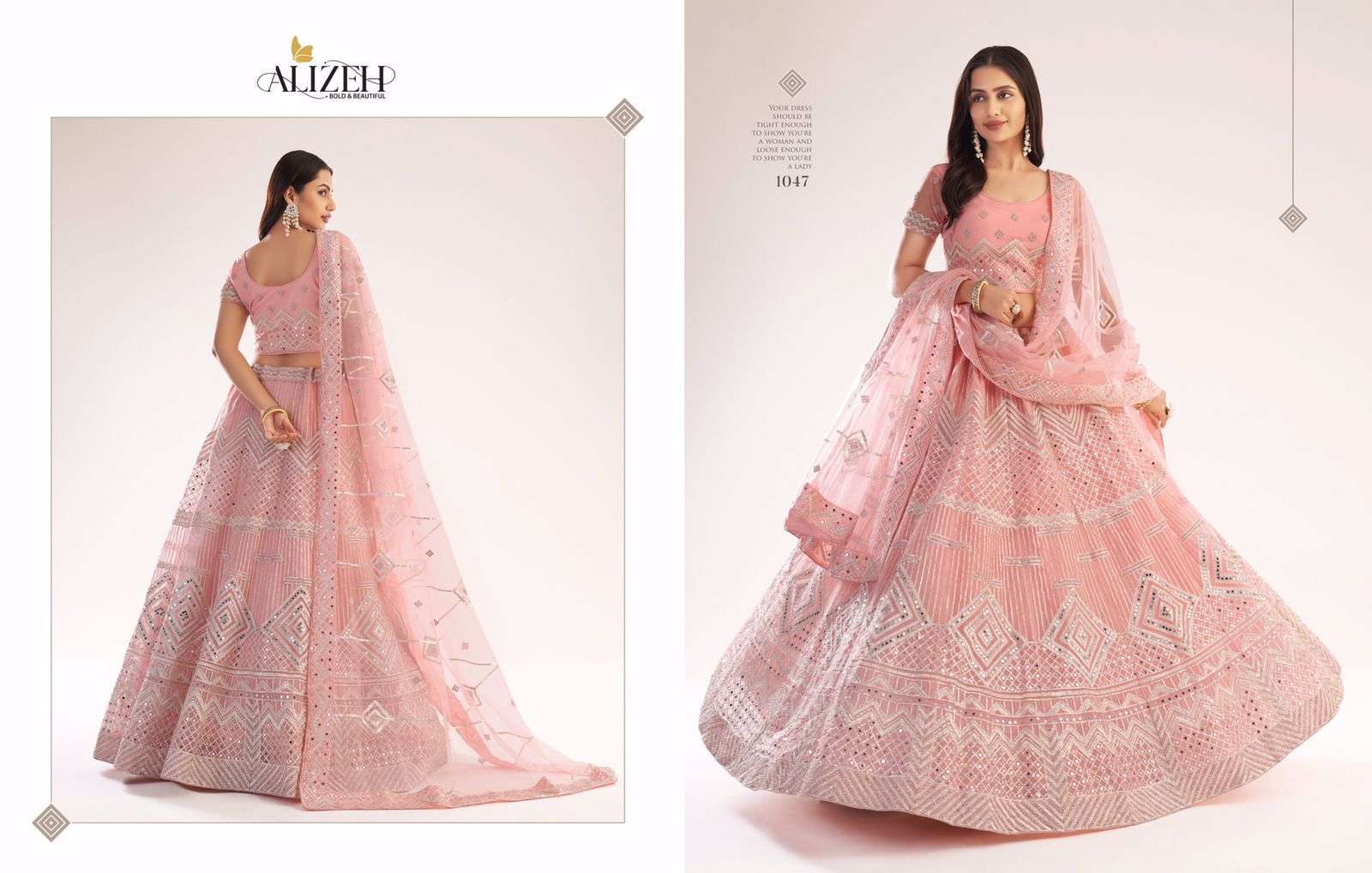 ALIZEH OFFICIAL BRIDAL HERITAGE PREMIUM COLLECTION DESIGNER BUTTERFLY NET LEHENGA 
