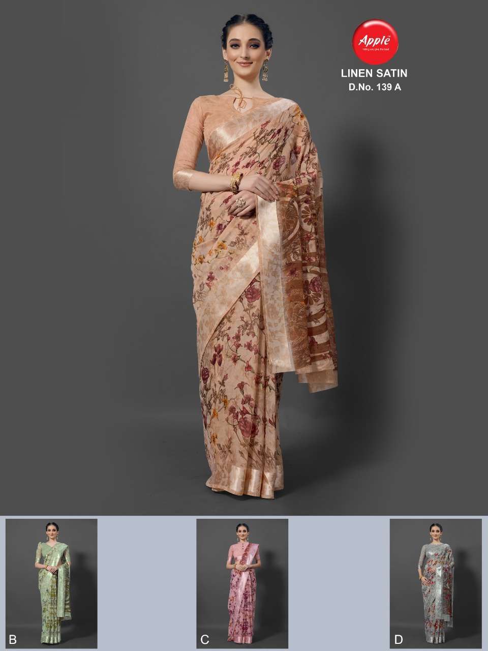 apple linen satin series 139-161 satin patta saree