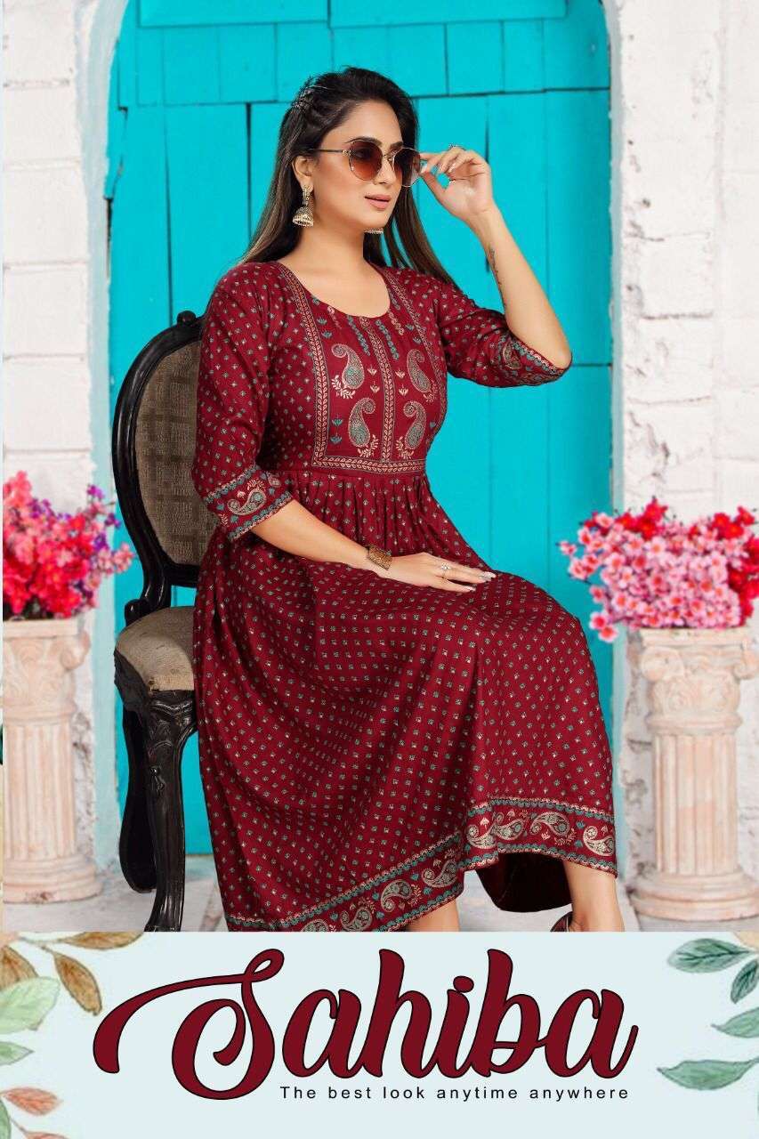 beauty queen sahiba series 1001-1008 heavy rayon 14 kg kurti 