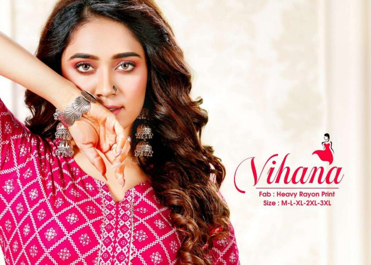 beauty queen vihana series 101-106 heavy rayon print kurti 