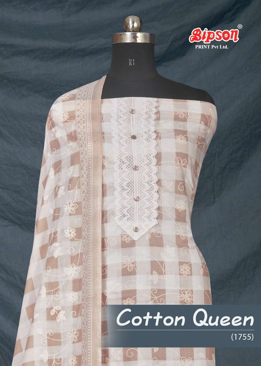 bipson cotton queen 1755 Pure Cotton Khadi Print With Work suit